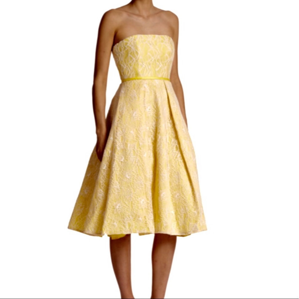Monique Lhuillier Yellow A-Line Evening Dress